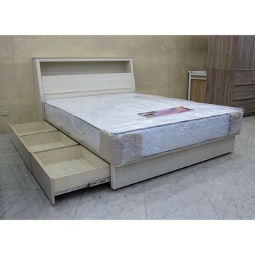 【歐風別館】桂格洗白色五尺雙人床頭箱+抽屜床底【基隆至台中免運費】