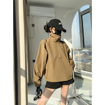 MianCun戶外登山上衣沖鋒夾克女款半拉鏈立領防風防水運動外套