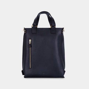 黑色復古皮革兩用包 - 皮革背包與肩背包