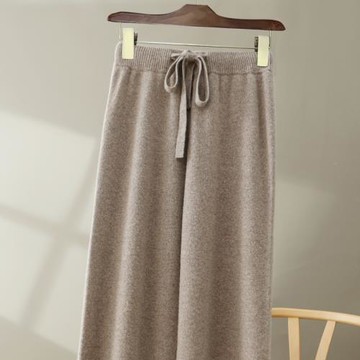 氣質100%純羊毛云朵褲高腰垂感闊腿褲女休閑羊絨百搭針織拖地長褲