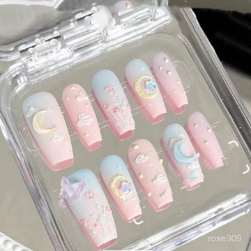 👑加一限時秒殺💥【夢幻星河】純手工穿戴甲磨砂重工石膏馬卡龍色糖果色多巴胺短款穿戴甲 EYJQ