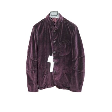 Massimo Alba 暗玫瑰紫色洗水做舊絲絨 立領西裝中山裝 IT48/50