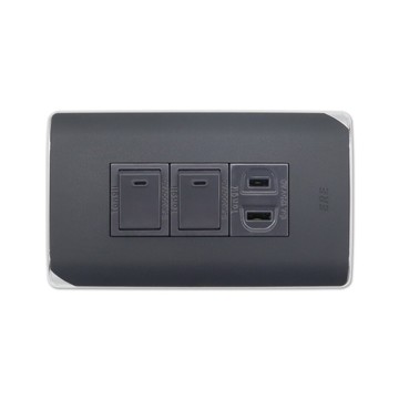 【朝日電工】 DS-2K1SH 縷光灰色系組合式雙開關單插座組