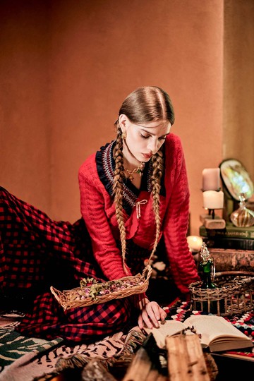 蜜餞紅裝飾門襟針織上衣