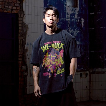VintageWash Oversized水洗短袖 - 萬聖節限定Marvel Zombies【She Hulk】