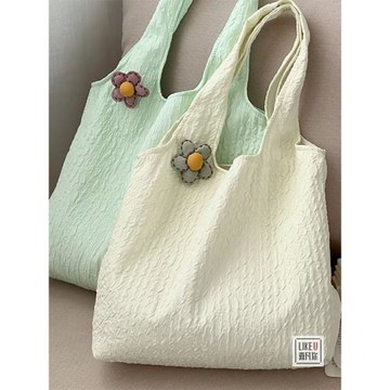 原創設計純色小清新通勤韓版褶皺少女簡約百搭大容量購物袋單肩包