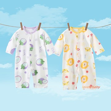 3~36 個月女嬰連身衣長款幼兒連身衣時尚卡通動物新生兒可愛印花夏季服裝