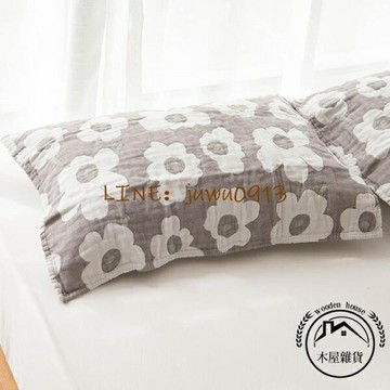 一對裝紗布枕巾五層紗布褶皺純棉全棉家用透氣枕頭套【木屋雜貨】