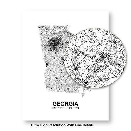 Eleville 18X24 Unframed Georgia United States Country View Abstract Road Modern Map Art Print Canvas Poster Wall Office Home Decor Minimalist Line Art