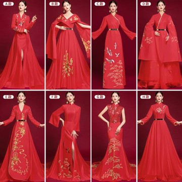 中國風紅色成人模特旗袍秀走秀高端演出服主持人禮服女長款優雅春