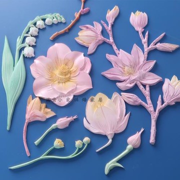 新款玉蘭山茶鈴蘭玫瑰梅荷花翻糖蛋糕巧克力滴膠石膏硅膠模具烘焙