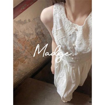 S.andro Madge法式溫柔風白色背心打底裙早春重工刺繡度假連衣裙