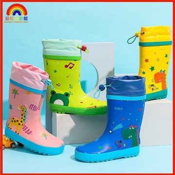 可愛雨鞋 雨鞋兒童 兒童防水鞋 幼兒雨鞋 小孩雨鞋 兒童雨靴兒童卡通橡膠雨鞋恐龍中筒雨靴收口套鞋男女童小學生膠鞋舒適B8