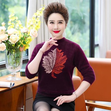 媽媽秋裝毛衣長袖仿水貂絨加厚上衣40歲洋氣中年女冬裝針織打底衫