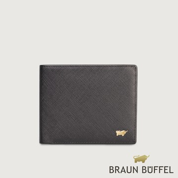 【BRAUN BUFFEL 德國小金牛】台灣總代理 尚恩-A 5卡透明窗皮夾-黑色(金色LOGO款)/BF354-316A-BK
