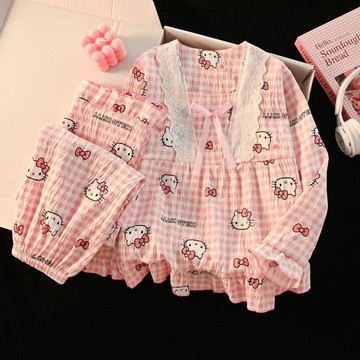 ✨臺灣出貨✨HelloKitty女童睡衣春秋長袖雲朵棉女孩公主卡通中大童家居服套裝