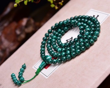 天然原礦極品孔雀石108棵佛珠念珠手鏈