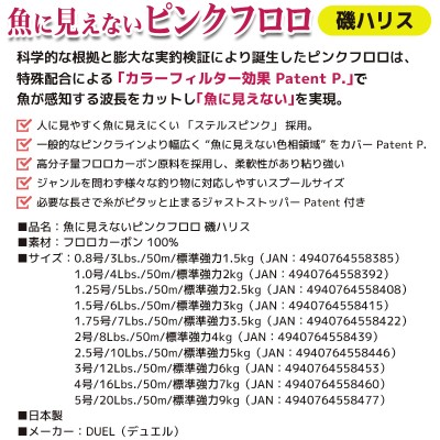 DUEL 魚に見えないピンクフロロ 磯ハリス 50m フロロカーボン 釣り（5号） LINEショッピング