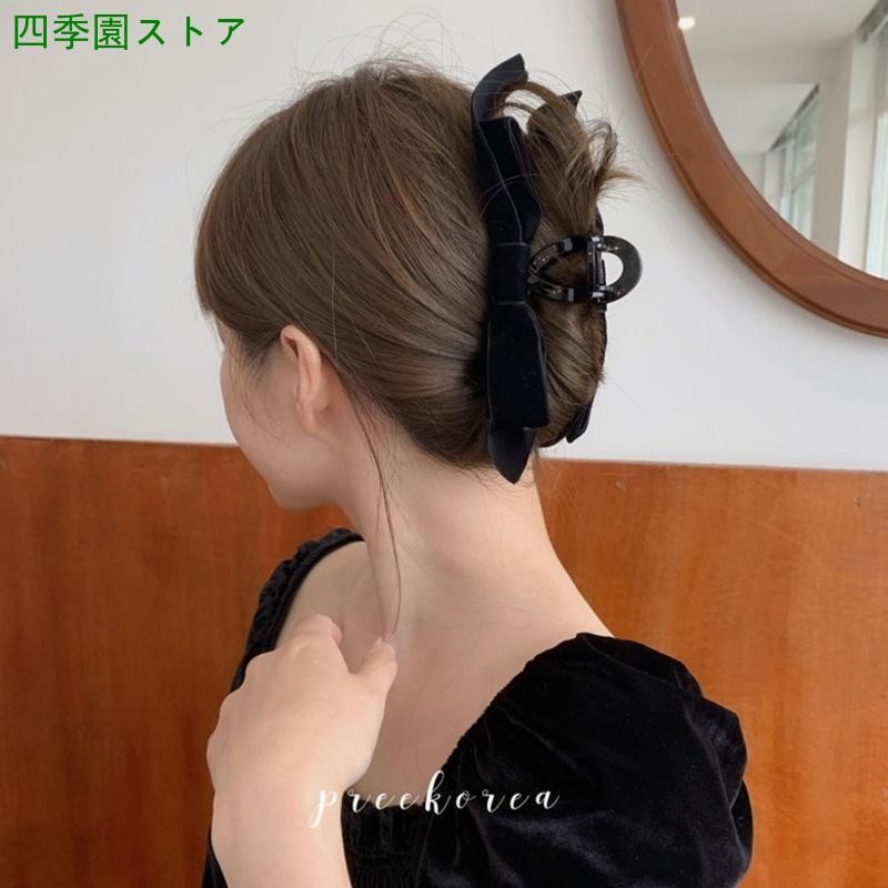 バンスクリップ ヘアアクセサリー 韓国 大きめ リボン ベルベット