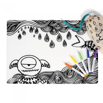 澳洲amoramor-獨眼怪獸塗鴉矽膠餐桌墊套件組(含5色塗鴉筆)