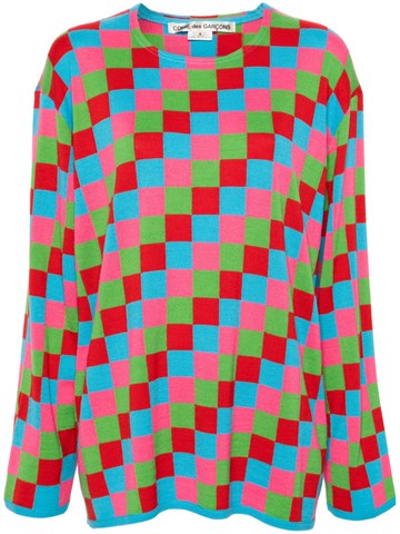 Comme Des Garçons - checked fisherman's-knit jumper - women - Acrylic/Wool - L - Pink
