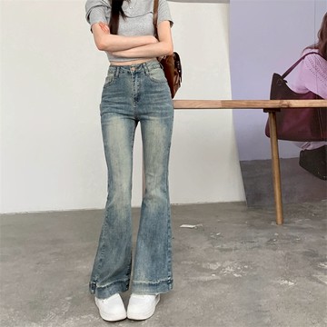 【太妮絲AA283】現貨 藍色百搭微喇牛仔褲 彈力 長褲 修身 顯瘦 拖地褲 喇叭褲 高腰褲 微喇叭 長褲 牛仔長褲