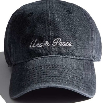 UNDER PEACE 25SS CHAIN CURSIVE / DENIM CAP 刺繡 老帽 棒球帽 (丹寧黑色)