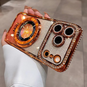閃粉水鑽磁吸支架 鏡頭全包 輕奢高級感 手機殼 適用於 iPhone 17 16 15 14 13 Promax 防摔殼
