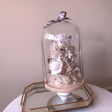 逗留 - 雪花白永生花 不凋花玻璃盅罩 情人節禮盒 客製化禮物