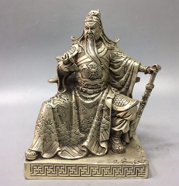 復古做舊銅看書關公 仿古工藝品風水擺件白銅伏虎關公關二爺神像