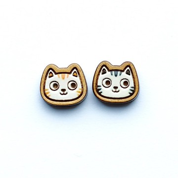彩繪木耳環- 條紋貓