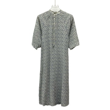 (S) celine藍色蠶絲排扣碎花洋裝