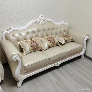 ✅廠家直銷 開立發票 新款歐式真皮沙髮123組閤客廳小戶型奢華整裝實木仿古三人皮沙髮 歐式沙發 輕奢沙發