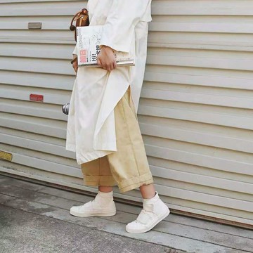 帆布鞋女中幫年夏季新款魔術貼復古高幫鞋子百搭港味板鞋子潮