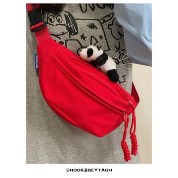 紅色休閑斜挎包男士個性胸包學生運動單肩包潮牌情侶款工裝腰包潮