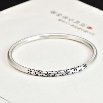 雪奈 足銀999浪漫櫻花女士手鐲純銀復古實心文藝學生情人禮物鐲子
