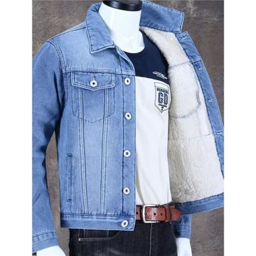 秋冬加絨牛仔外套男潮牌百搭休閑工裝夾克外穿耐磨加厚工作服上衣