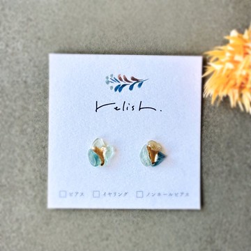 夢幻 螢石 金繼 耳環 耳夾 無耳洞耳環 精緻 小巧 鍍金 金色 天然石 綠色 藍色 黃色 禮物
