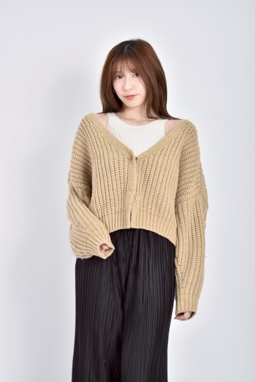 (F) 【作珩私服】質感針織長袖寬鬆棕色外套