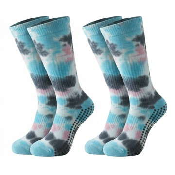 PORA BELLA 韓國扎染止滑中筒瑜珈襪 2雙 F YOGA SOCKS YG002  均碼  粉色 + 灰色