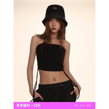 (免運)DNT/韓火火 美式甜酷抽繩刺繡抹胸吊帶背心外穿無袖修身上衣夏季