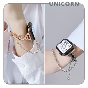 高級感雙鍊珠珠金屬手鍊錶帶 適用Apple Watch S1~8代 替換錶帶 iWatch 手錶帶 Unicorn