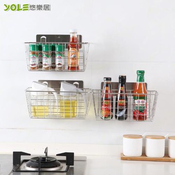 YOLE悠樂居-304不鏽鋼免釘廚房衛浴大容量日式簡約置物籃(2入)#1132109