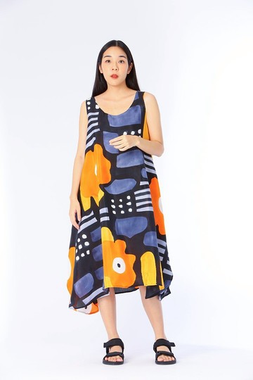 Dress Hand Paint Soft Cotton Silk for Yoga Vacation Holidays