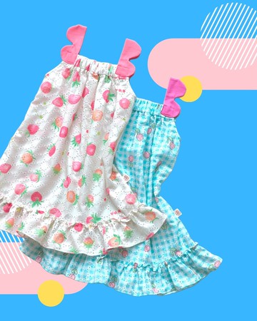 草莓 - 鬱金香刺繡棉質可愛連身裙和扇貝肩帶 2-9 歲