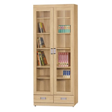 文創集 萬斯2.7尺二門二抽書櫃(二色可選)-80x38x197cm免組