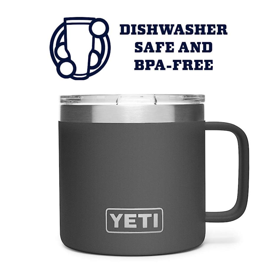 YETI RAMBLER 14 OZ MUG, STAINLESS STEEL, VACUUM INSULATED WITH STANDARD LID, CHARCOAL