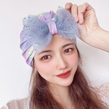 泳帽🥽泳帽女長髮專用顯臉小個性不勒頭泡溫泉蝴蝶結游泳帽蕾絲大頭圍