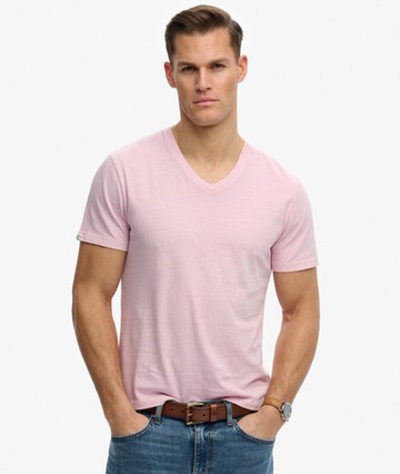 Superdry Men's Classic Cotton Linen V-neckline T-shirt Pink Size: M