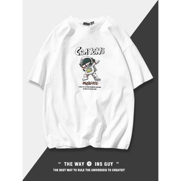 太空宇航員聯名潮牌T恤男夏季純棉百搭ins半袖上衣嘻哈寬松短袖潮